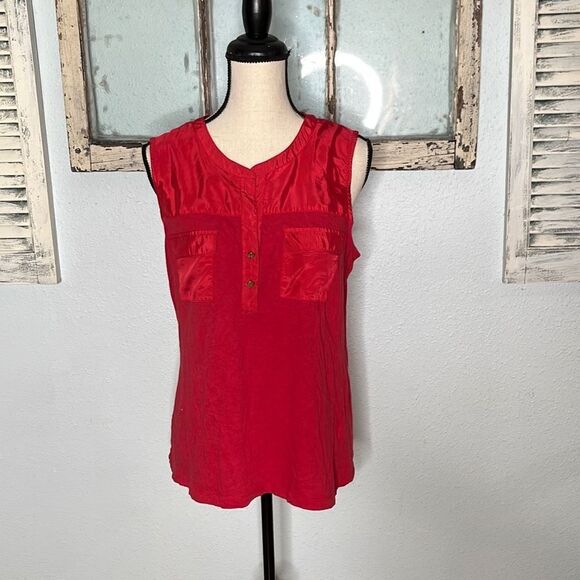 Banana Republic Women's Blouse Button Up Sleeveless Top Red Size Extra Large - Picture 1 of 8